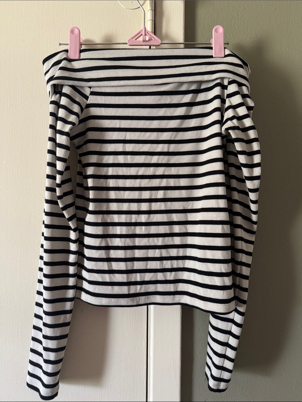 Off-the-Shoulder Black & White Striped Knit Women's Top